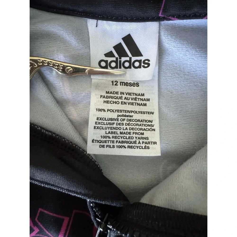 Adidas Baby Girls Jacket Sweater‎ Top 12M Infant Zip Up Black pink blue (B4)